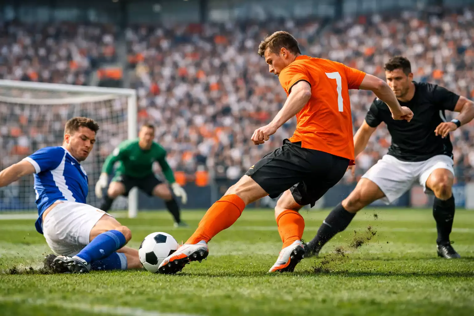 Aanvallende actie tijdens Eredivisie-wedstrijd op grasveld