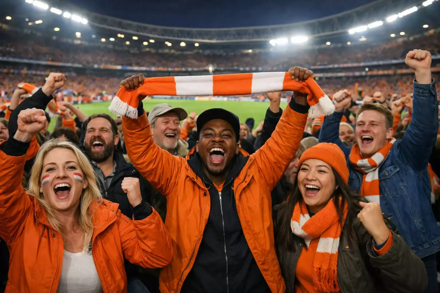 Supporters juichen in vol Nederlands voetbalstadion