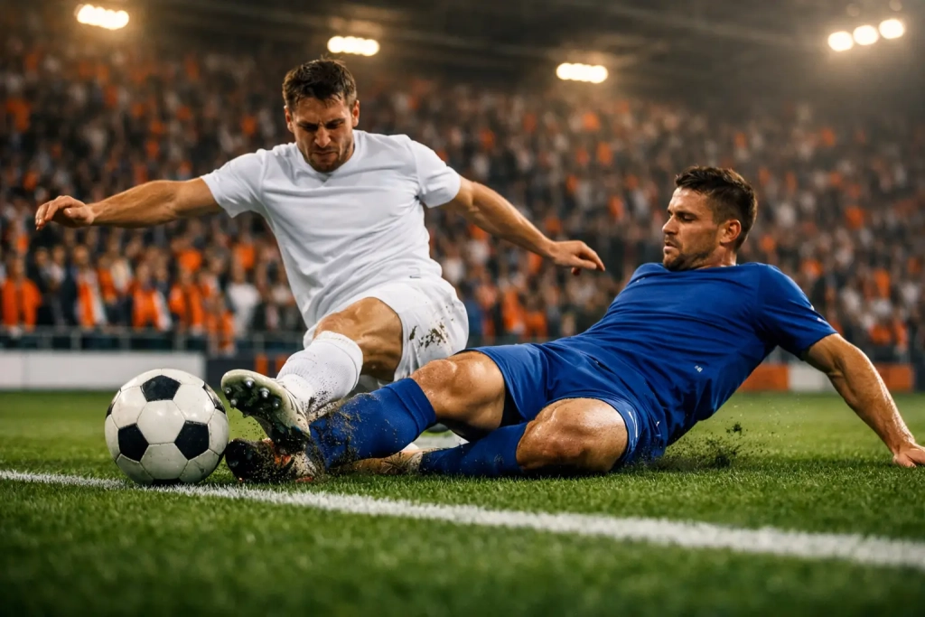 Eredivisie voetbalwedstrijd in een Nederlands stadion met sfeervolle tribune