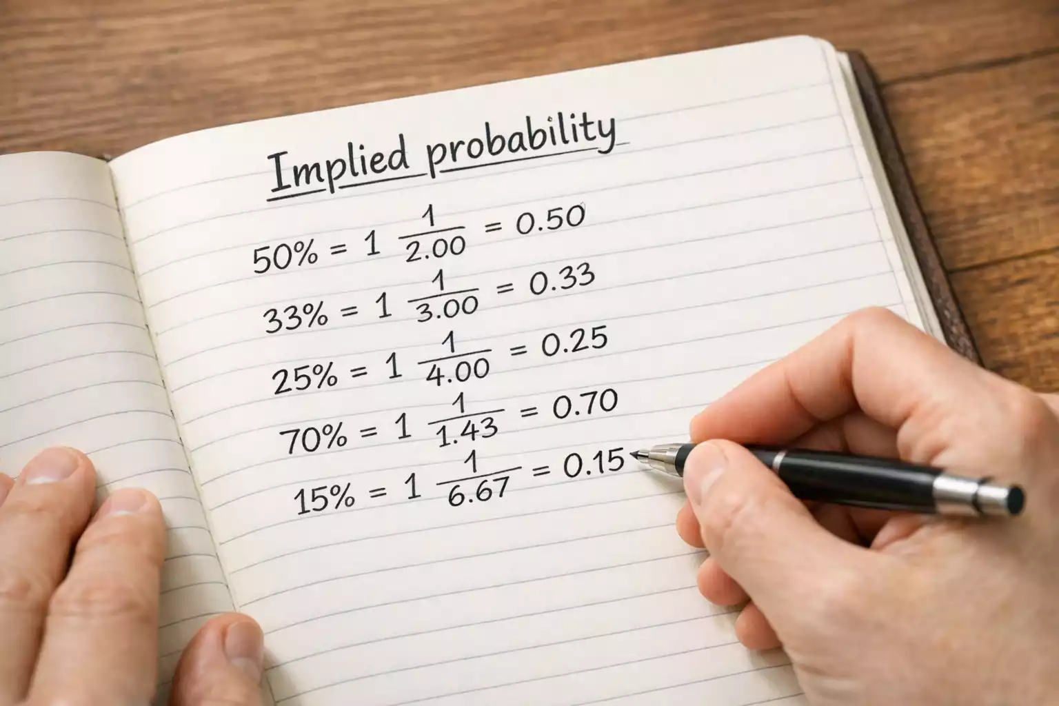 Hand schrijft percentages in notitieboek