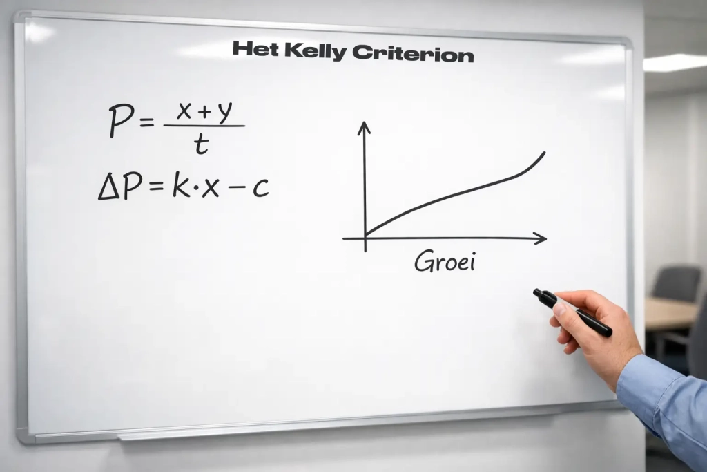 Whiteboard met wiskundige formule en grafiek voor inzetstrategie