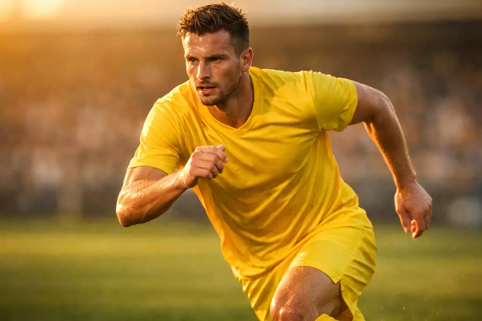 Professionele voetbalspeler in actie op het grasveld